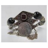 Excellent Berber/Moroccan Silver Pendant Necklace w/Handblown Glass Beads