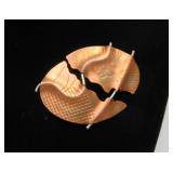 Beautiful Sculptural Modernist Handmade Copper & Sterling Silver Brooch