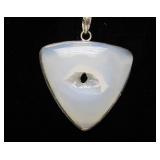 Large Sterling Silver & Polished White Stone Pendant