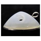 Large Sterling Silver & Polished White Stone Pendant