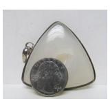 Large Sterling Silver & Polished White Stone Pendant