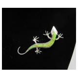 Large Sterling Silver & Inset Green Turquoise Lizard Brooch Pendant