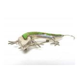 Large Sterling Silver & Inset Green Turquoise Lizard Brooch Pendant