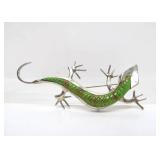 Large Sterling Silver & Inset Green Turquoise Lizard Brooch Pendant