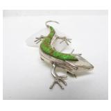Large Sterling Silver & Inset Green Turquoise Lizard Brooch Pendant