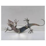 Large Sterling Silver & Inset Green Turquoise Lizard Brooch Pendant