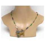 Great Looking Vintage Enameled Brass Chinese Lion or Foo Dog Pendant Necklace