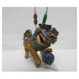 Great Looking Vintage Enameled Brass Chinese Lion or Foo Dog Pendant Necklace