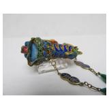 Great Looking Vintage Enameled Brass Chinese Lion or Foo Dog Pendant Necklace