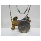 Great Looking Vintage Enameled Brass Chinese Lion or Foo Dog Pendant Necklace
