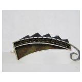Sculptural Modernist Sterling Silver Brooch w/Pearl