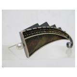 Sculptural Modernist Sterling Silver Brooch w/Pearl