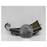 Sculptural Modernist Sterling Silver Brooch w/Pearl
