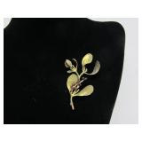 Large Signed Mistletoe Brooch w/Garnets