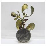 Large Signed Mistletoe Brooch w/Garnets