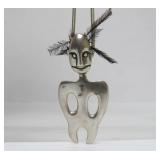 Signed Sterling Silver Alaskan Masked Figure Pendant Necklace by Jessica Felix