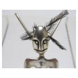 Signed Sterling Silver Alaskan Masked Figure Pendant Necklace by Jessica Felix