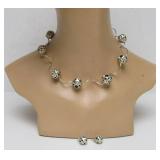 Modernist Brushed Sterling Silver Pierced Ball Necklace & Earring Set