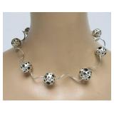 Modernist Brushed Sterling Silver Pierced Ball Necklace & Earring Set