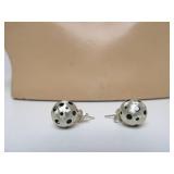 Modernist Brushed Sterling Silver Pierced Ball Necklace & Earring Set