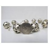 Modernist Brushed Sterling Silver Pierced Ball Necklace & Earring Set