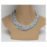 Multi-Strand Genuine Freshwater Pearls Necklace w/Sterling Silver Clasps - Light Blue