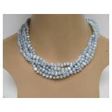 Multi-Strand Genuine Freshwater Pearls Necklace w/Sterling Silver Clasps - Light Blue