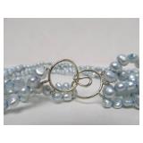 Multi-Strand Genuine Freshwater Pearls Necklace w/Sterling Silver Clasps - Light Blue