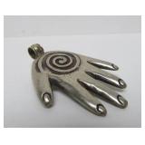 Large Vintage Moroccan Ornate Metalwork Hand Pendant