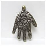 Large Vintage Moroccan Ornate Metalwork Hand Pendant