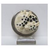 Round Sterling Silver Brooch Pendant w/Carved Mother & Child Giraffe