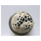 Round Sterling Silver Brooch Pendant w/Carved Mother & Child Giraffe