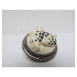 Round Sterling Silver Brooch Pendant w/Carved Mother & Child Giraffe