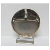 Round Sterling Silver Brooch Pendant w/Carved Mother & Child Giraffe