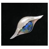 Beautiful Signed Sculptural Sterling Silver Shell w/Blue Stone Inset