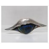 Beautiful Signed Sculptural Sterling Silver Shell w/Blue Stone Inset