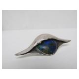 Beautiful Signed Sculptural Sterling Silver Shell w/Blue Stone Inset