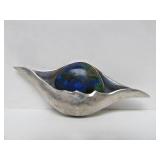 Beautiful Signed Sculptural Sterling Silver Shell w/Blue Stone Inset