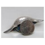 Beautiful Signed Sculptural Sterling Silver Shell w/Blue Stone Inset