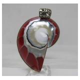 Lovely Large Sterling Silver Red Nautilus Shell Pendant