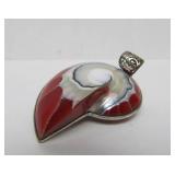 Lovely Large Sterling Silver Red Nautilus Shell Pendant