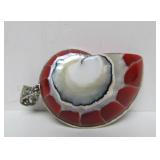 Lovely Large Sterling Silver Red Nautilus Shell Pendant