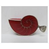 Lovely Large Sterling Silver Red Nautilus Shell Pendant