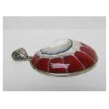 Lovely Large Sterling Silver Red Nautilus Shell Pendant