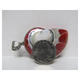 Lovely Large Sterling Silver Red Nautilus Shell Pendant