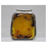 Large Sterling Silver & Amber Pendant