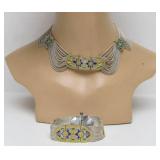 Outstanding Sterling Silver Enameled Necklace & Bracelet Set