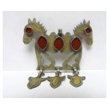 Antique Turkoman Silver Dual Horse Pendant