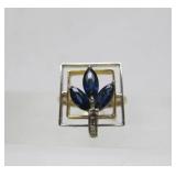 Lovely Designer 14K Gold Ring w/Blue Sapphires & Diamonds