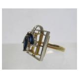 Lovely Designer 14K Gold Ring w/Blue Sapphires & Diamonds